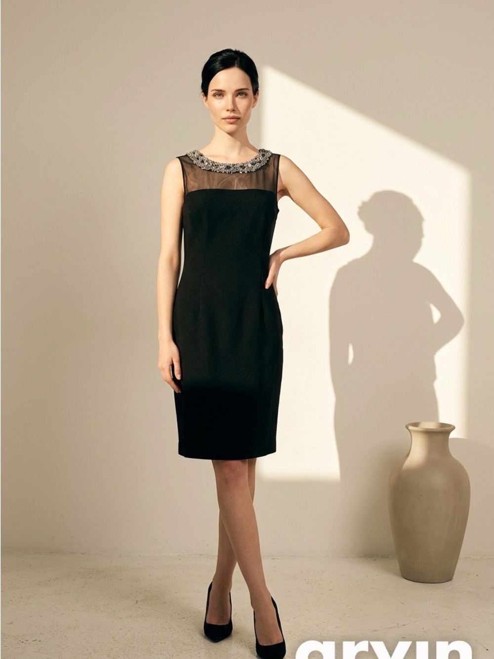 NWT Teri Jon by Rickie Freeman Black Beaded Sheath Dress Sz 8